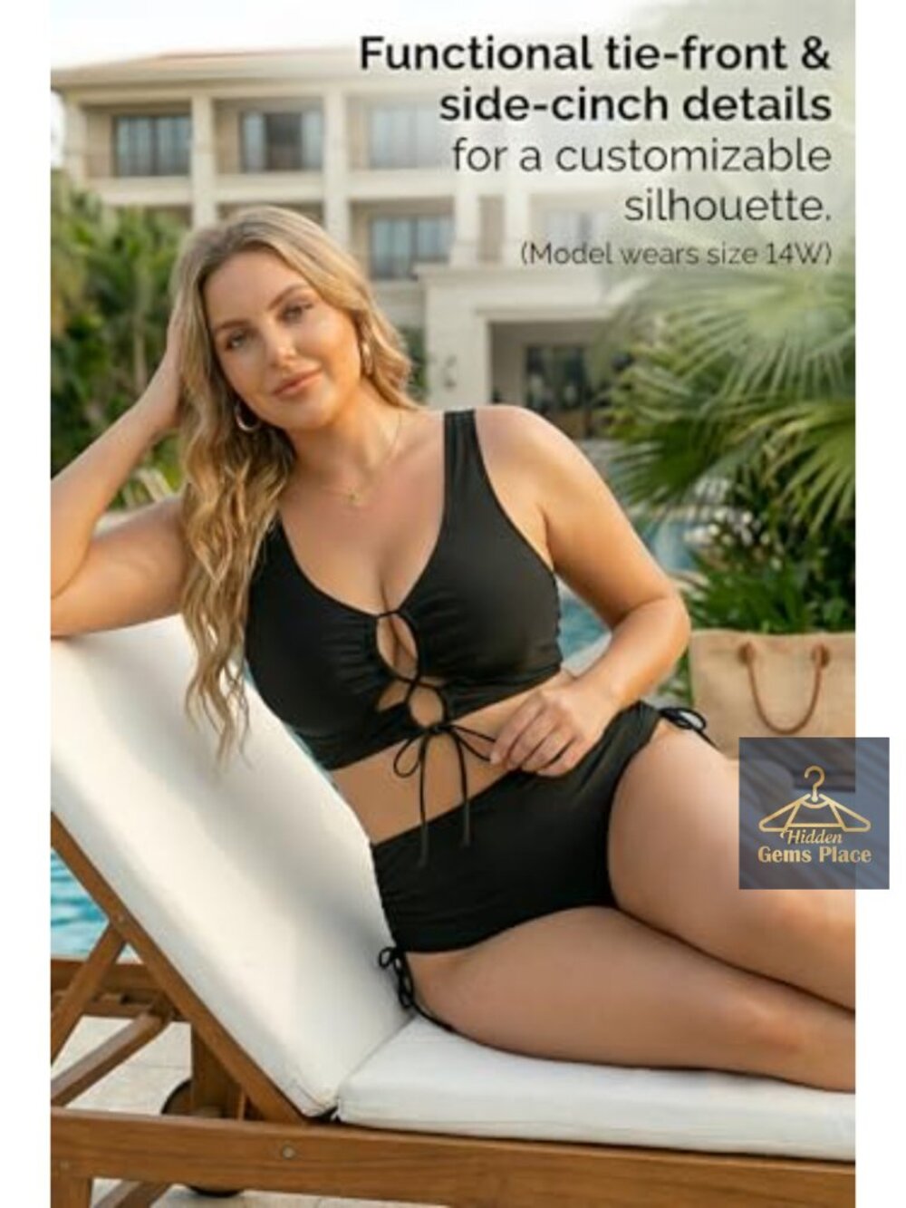 Plus Size Tummy Control Lace Up Bikini Two Piece Swimsuit - Picture 3 of 6